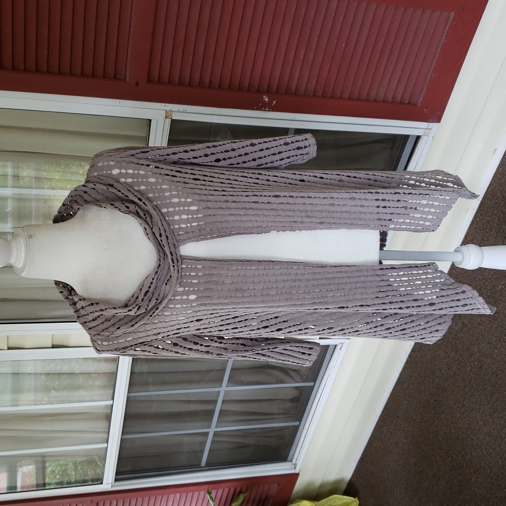 YUSHI Elegant Langenlook Waterfall Women's Open-Knit‎ Sweater - Gray